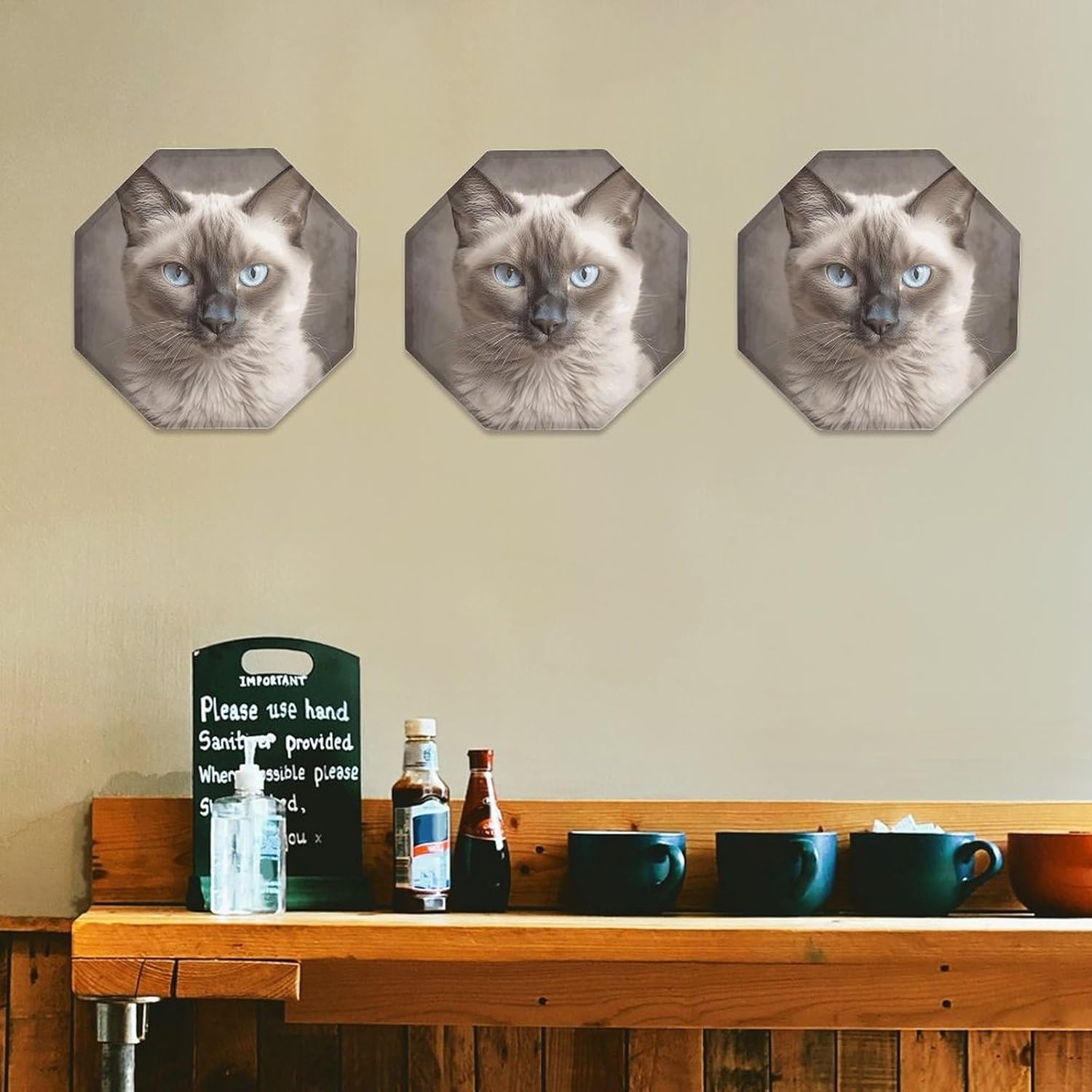 Ctagon Metal Sign for Home, Modern Display Plate for Kitchen, Beautiful Siamese Cat Plates Accent Hanging Wall Decorations 3PCS for Living Room, Bedroom, Hallway, Hotel