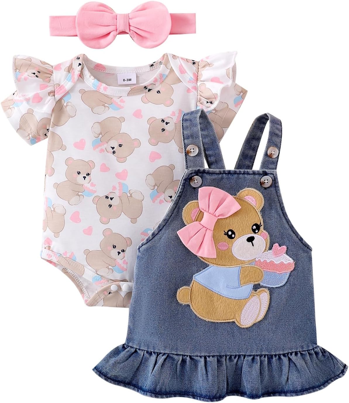 Baby Girl Clothes Suspender Skirt Newborn Ruffle Romper Cute Bear Jeans Dress Bow Headband Summer Outfits 0-18 Months