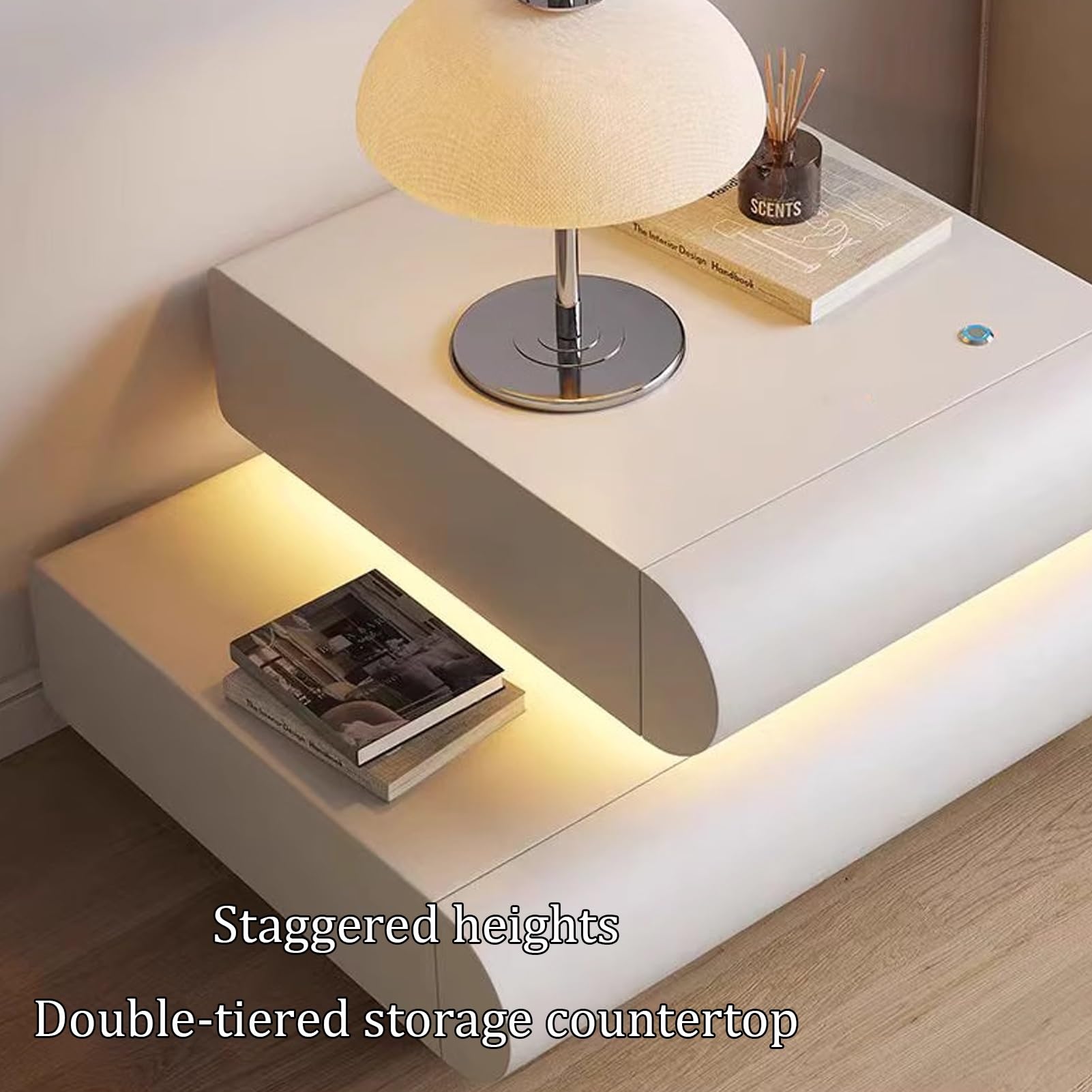 Comodino Moderno, Inteligente Mesitas de Noche, Comodino In Microfibra, Leggero, Lussuoso e di Alta Qualità, con 2 Cassetti In Legno Massello, for Camera da Letto(White Left)