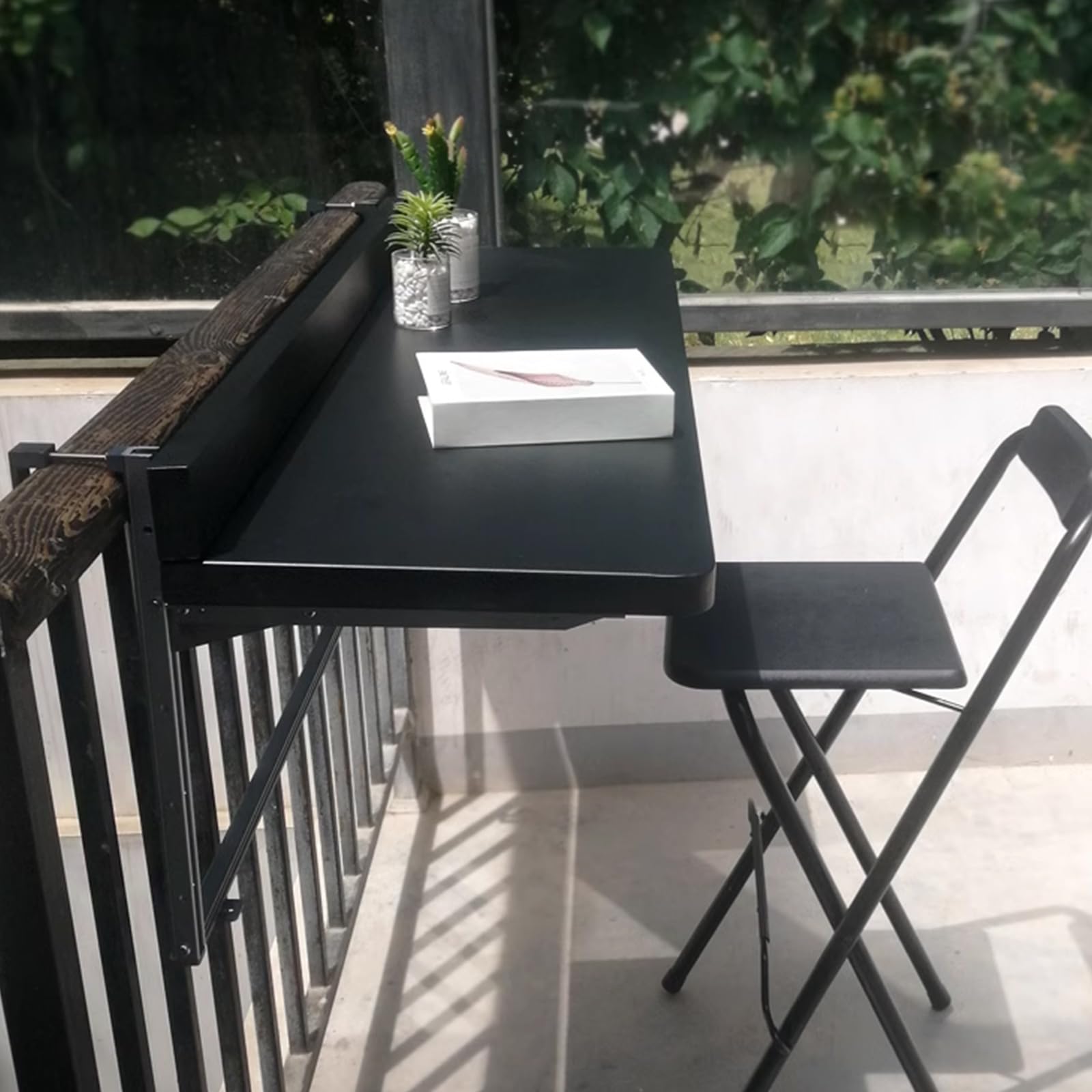 Tavolo Pieghevole da Balcone 5 Altezze Regolabili con Ringhiera per Patio Giardino Terrazza