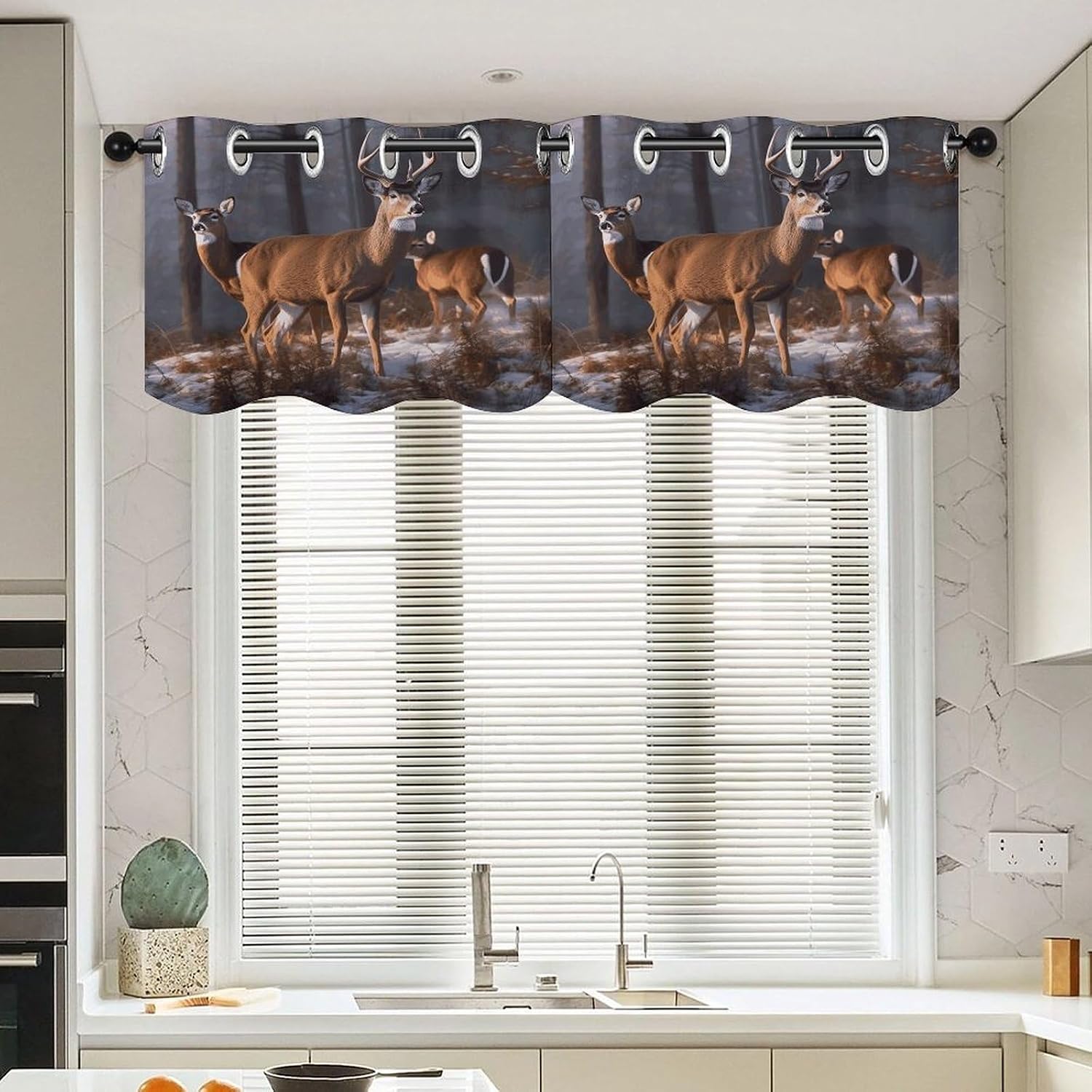 Deers Curtain 2 Panels, Polyester Fiber, Blackout Insulated Window Curtain, Curtain Valance for Kitchen Dining Room Living Room Cafe Small Window 52 * 18.1 Inches