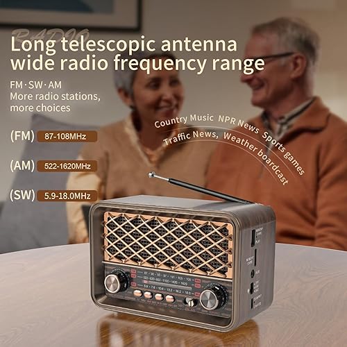 Miniatura 3 de Radio de transistor retro, altavoz Bluetooth portátil manos libres con batería AM FM SW Radio, reflector LED, batería recargable de iones de litio,