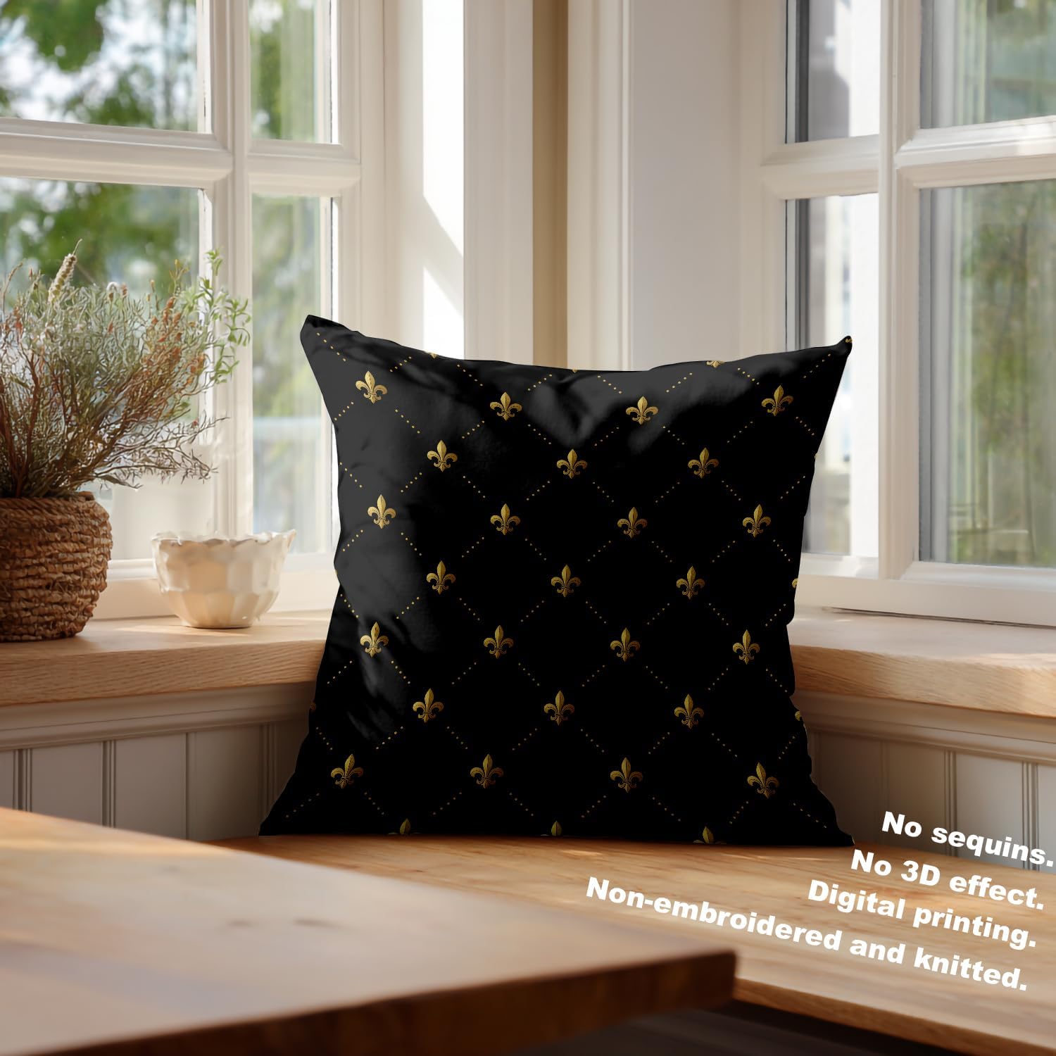 Batmerry Gold Black French Decorative Pillow Covers 20x20 Inch Set of 2, Fleur De Lis Black and Gold from Art Double Sided Square Cushion Throw Pillow Covers Outdoor Sofa Couch Pillowcase