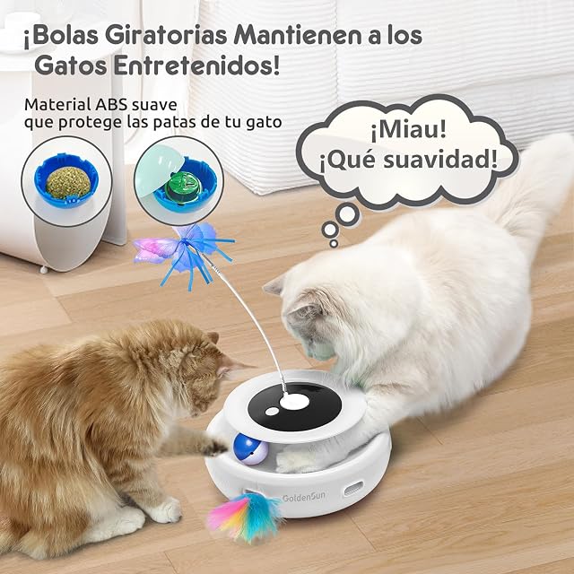 Foto 3 de 6 de GoldenSun Juguetes para Gatos Recargable, Juguete Automático para Gatos 3 en 1, Pluma Móvil de Emboscada