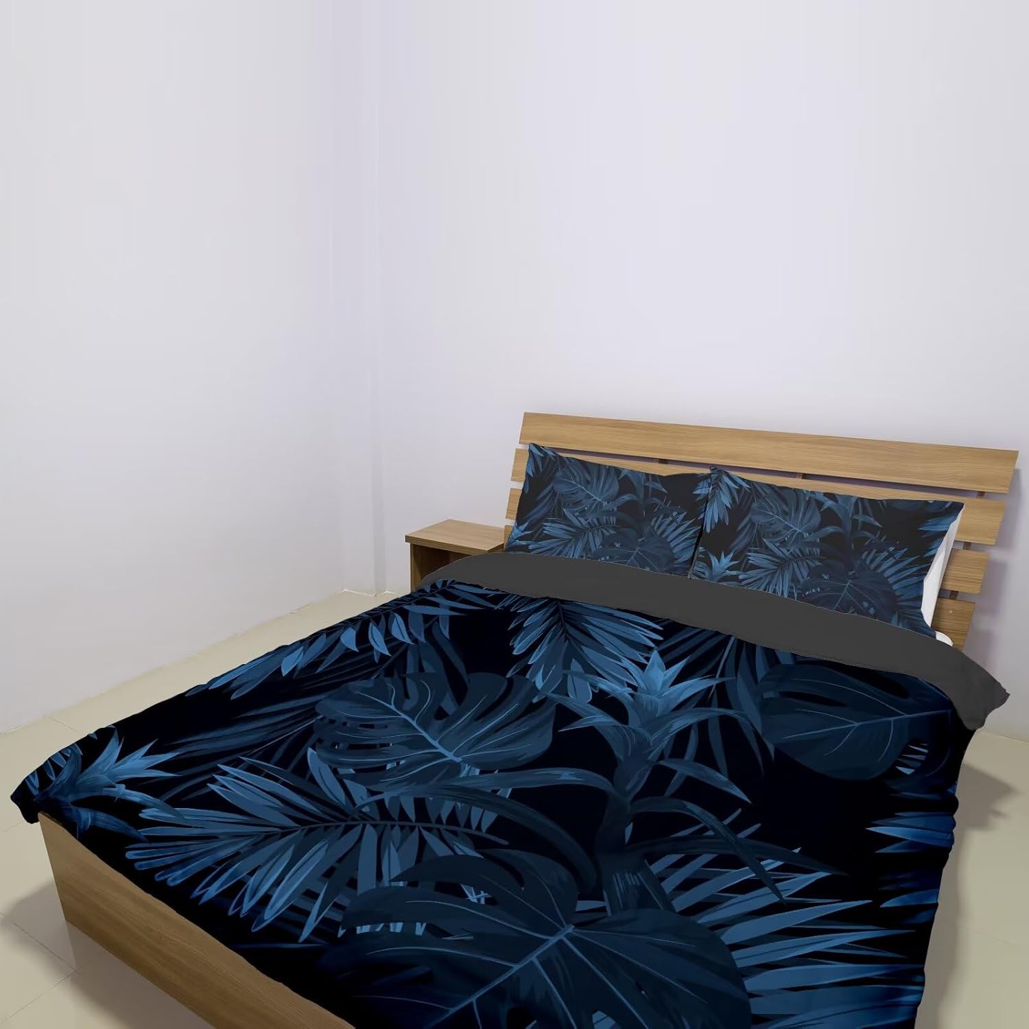 Blue Palm Leaves Printed Duvet Cover Set, Ultra Soft Tropical Style Comforter Cover Set of 3 with 2 Pillowcase - Size King