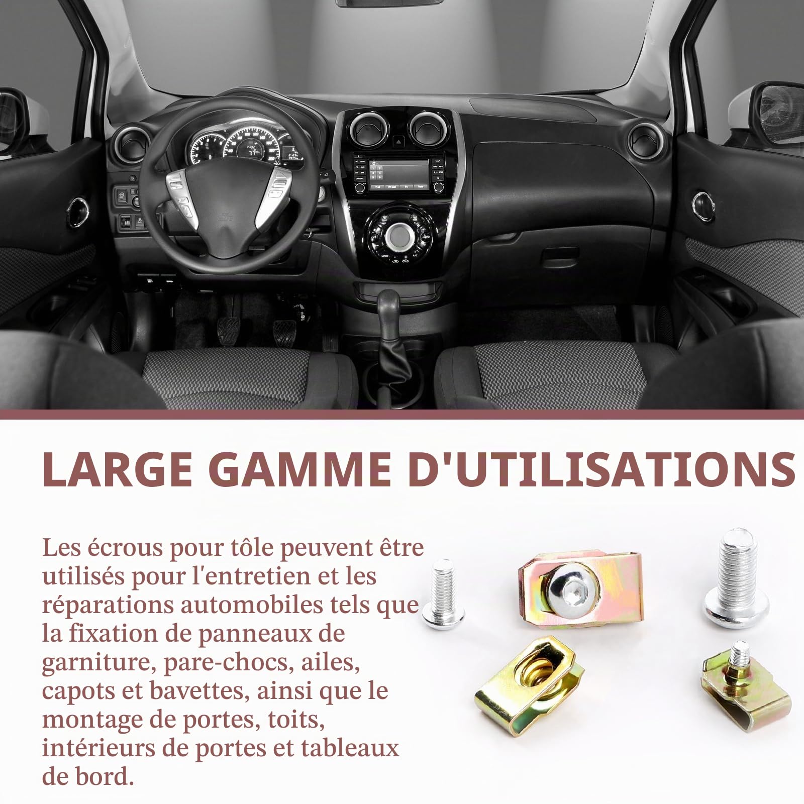LALAGO Clip à Vis et Écrou de Kit, 115 Pcs M4 M5 M6 M8 de Vis et Écrous de Fixation pour Garde-Boue de Voiture, Écrous Fixation Type U Clips Ecrou, Type U Sous Support de Passage Roue Kit