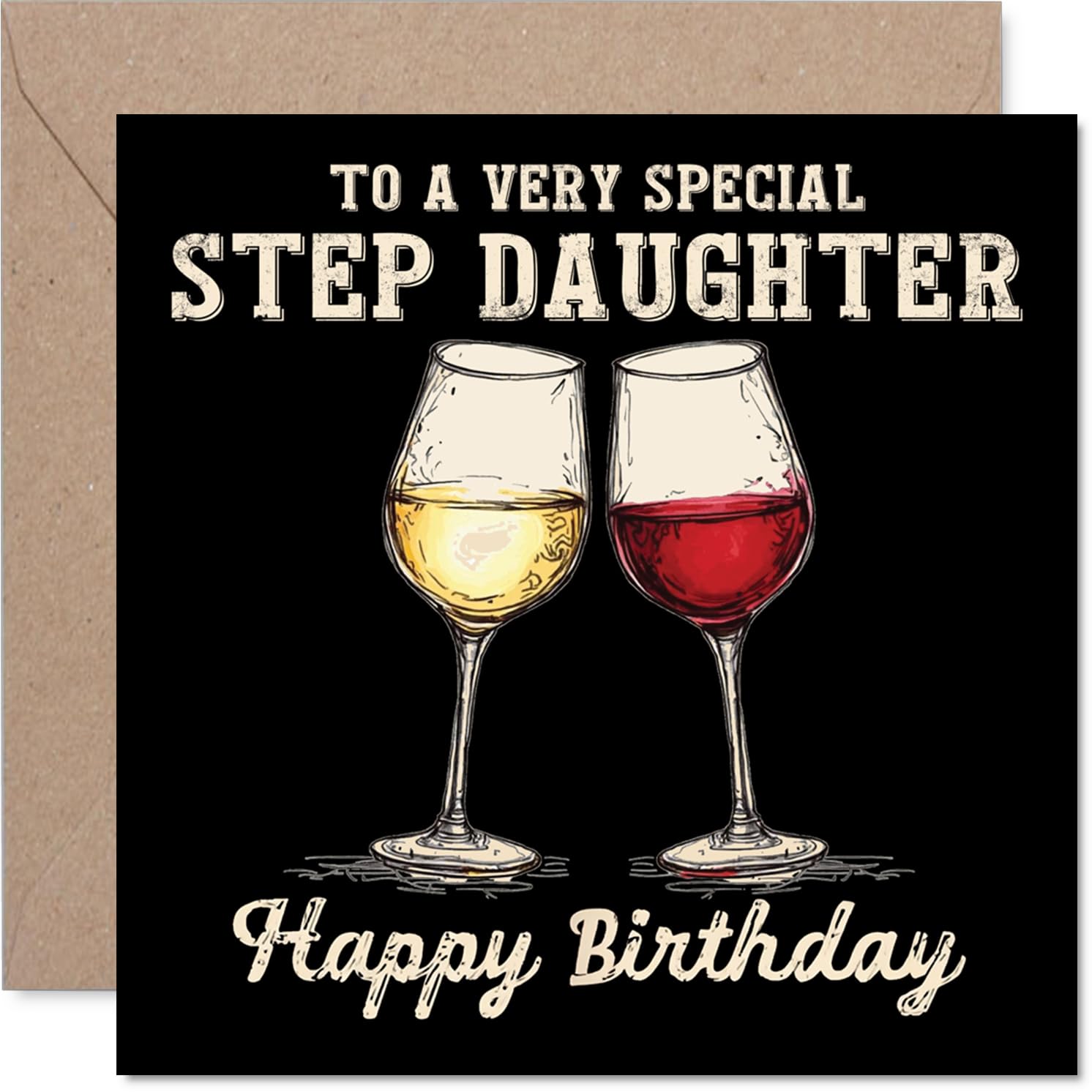 Step Daughter Birthday Card - Bday Wine - Happy Birthday Card for Step Daughter from Dad Mum, 145mm Wine Greeting Cards