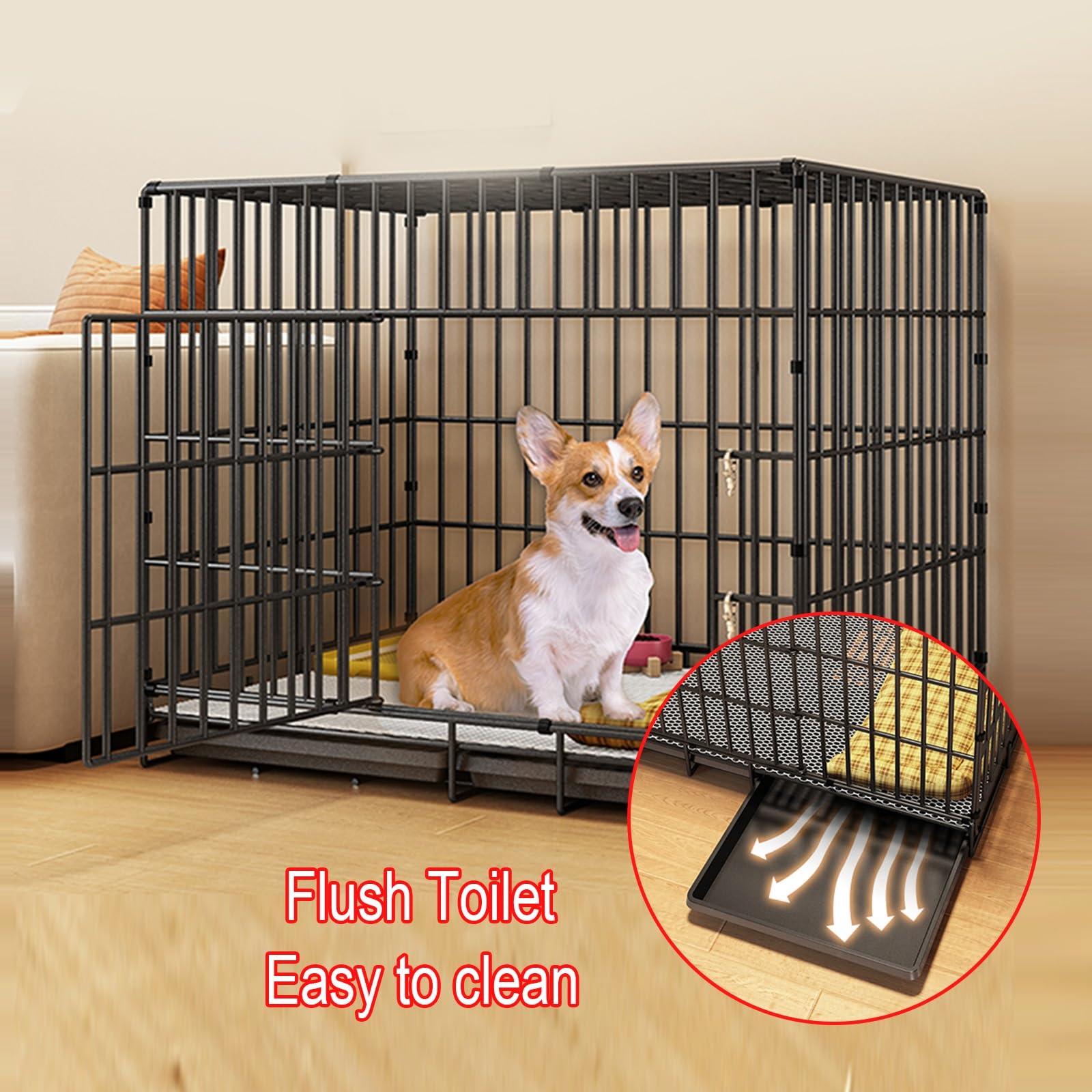 Cage Pliable Chien Caisse Pliante en Fil de Fer Epais pour Chiens de Petite et Moyenne Taille Facile à Installer, Bon Rangement Noir Blanc(White,83 * 61 * 69cm)