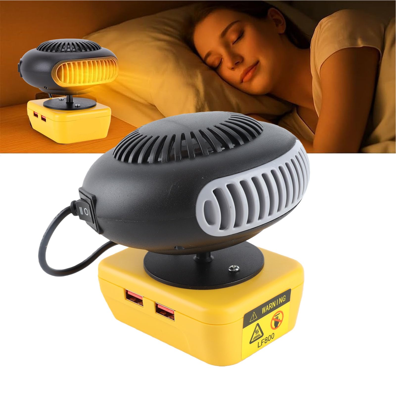 Scaldabagno portatile alimentato a batteria senza fili, temperatura costante intelligente 200 W, 2 livelli, regolabile, ruotabile a 360 gradi, per auto e garage