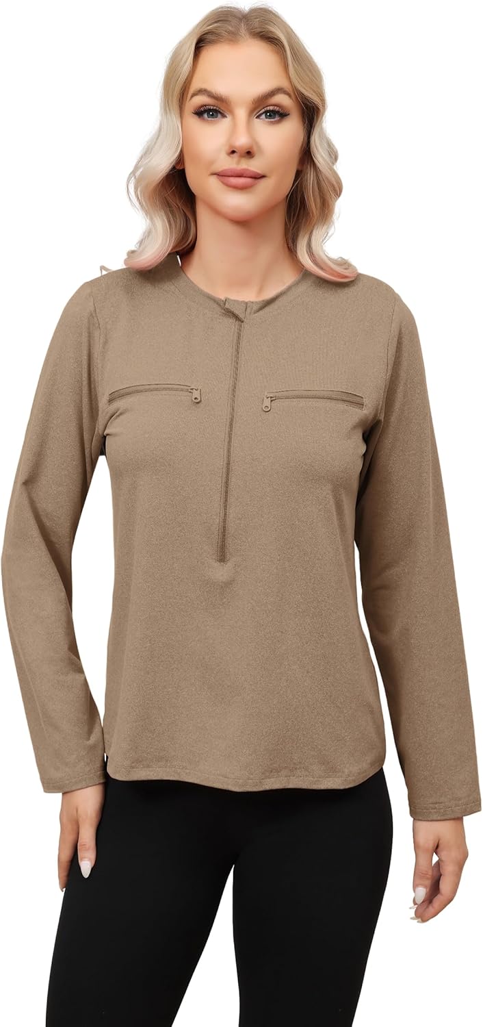 Women Chemo Shirts for Port Access 2-Side Snap Shoulder Surgery & Dialysis Recovery Shirts, Lightweight & Breathable