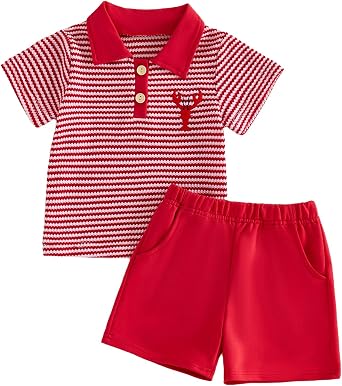 Douhoow Toddler Boy Summer Outfits Short Sleeve Lapel Collar Embroidery T-shirt Tops Shorts Baby Boy Festival Clothes