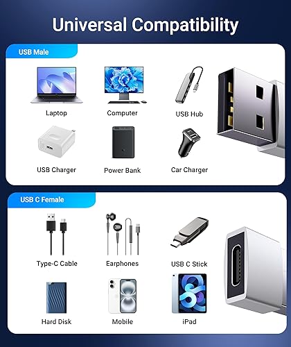 Vista 20 de Syntech Adaptador USB C hembra a USB macho, paquete de 3 [artículos imprescindibles de viaje, aluminio] adaptador USB C a USB, cable de carga tipo