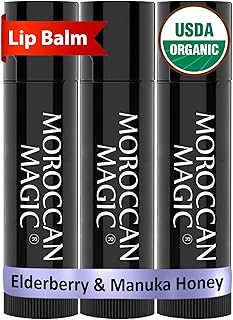 Organic Elderberry & Manuka Honey Lip Balm 3 Pack | Ultra-Hydrating Argan Oil Lip Moisturizer + Vitamin E | Natural Chapstick for Dry Lips | Smooth, Non-Toxic | Organic Lip Balm