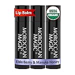 Moroccan Magic Organic Elderberry & Manuka Honey Lip Balm 3 Pack | Ultra-Hydrating Argan Oil Lip Moisturizer + Vitamin E | Natural Chapstick for Dry Lips | Smooth, Non-Toxic | Organic Lip Balm