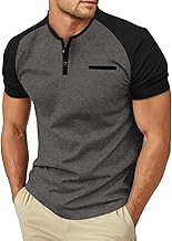 PrinStory Henley T Shirt Mens Summer Short Sleeve T-Shirts Casual Grandad T Shirt Crew Neck Basic Tops with Pocket