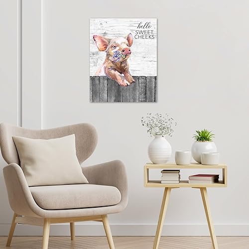 Miniatura 3 de MEUNEAR Lienzo decorativo para pared con diseño de cerdo de granja, divertido cerdo de granja y lavanda en valla, arte de pared para sala de estar,