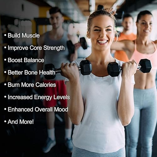 Miniatura 5 de RitFit Juego de mancuernas hexagonales con revestimiento de goma de 5 a 300 libras con estante opcional para gimnasio en casa, pesas de mano