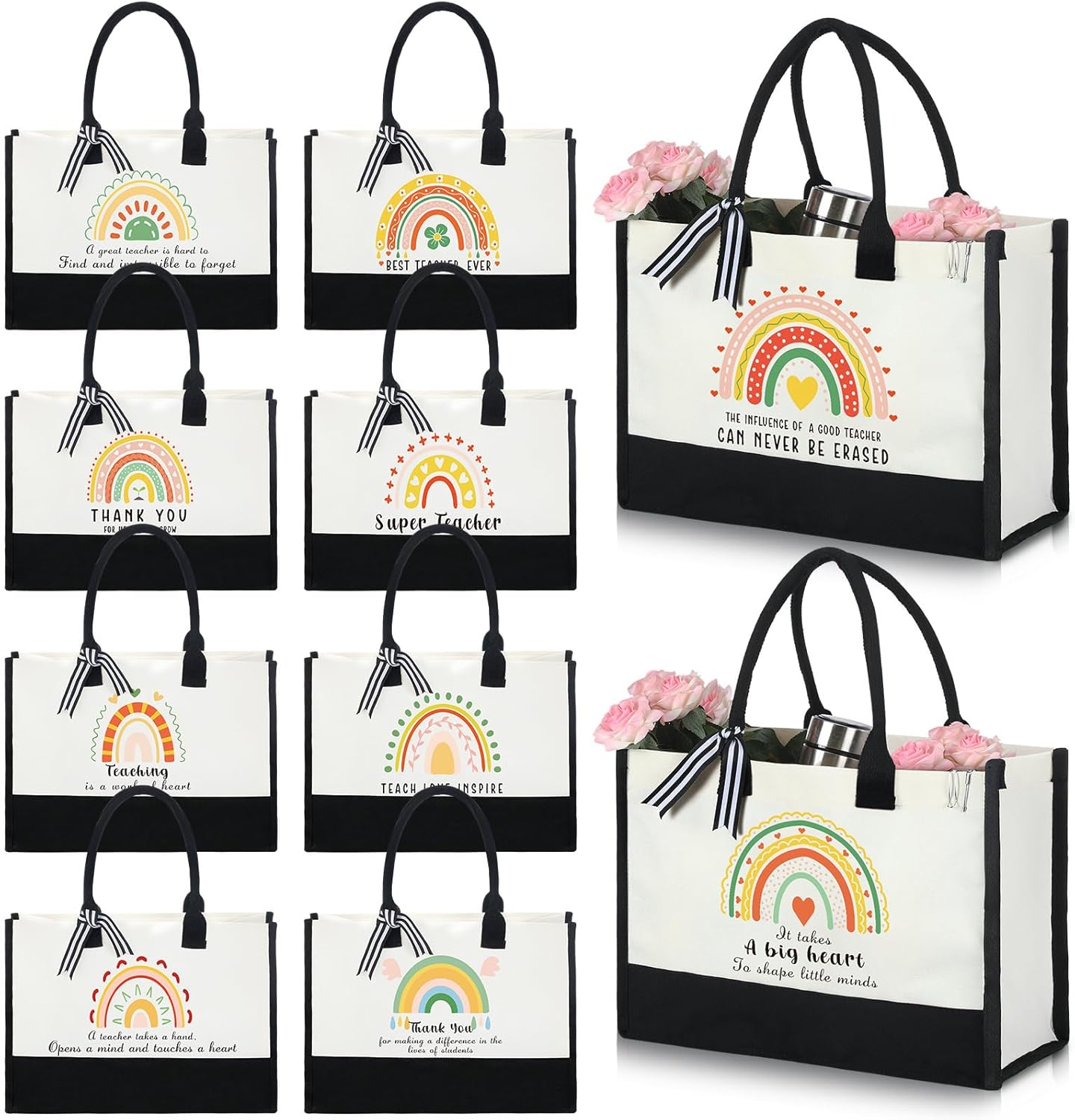 Sweetude 10 Pack Teacher Appreciation Gift Bulk Christmas Teachers Day Gifts Canvas Tote Beach Bag for Women Mother Holiday