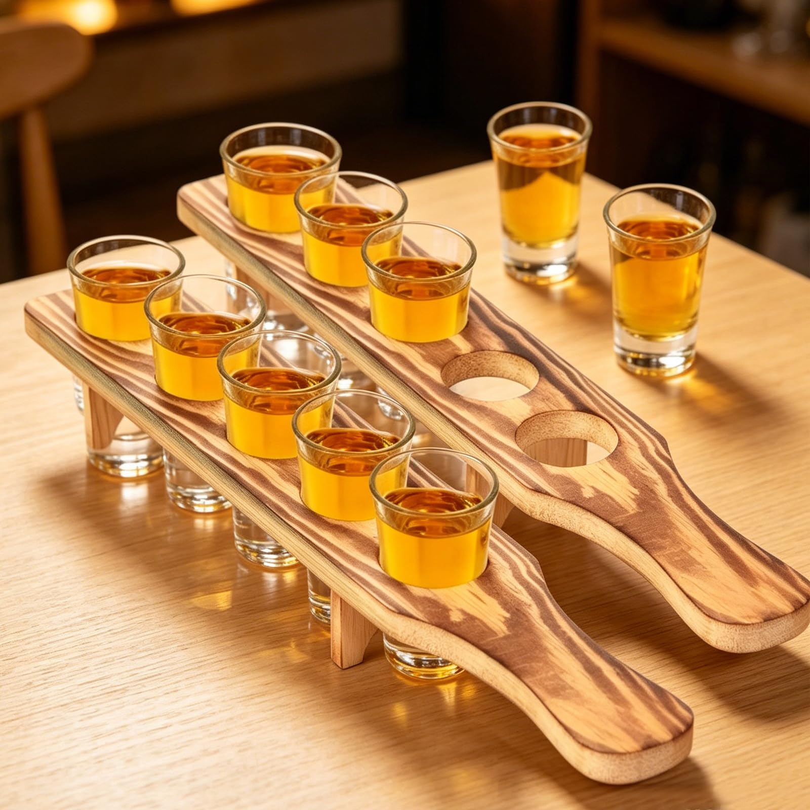 jojofuny 2 Ensembles Ensemble de Verres à Shot en Verre Transparent avec Verseur Précis, Plateau en Bois Robuste pour Bar à Domicile, Organisation Élégante et Rustique, Capacité 1,5 Oz
