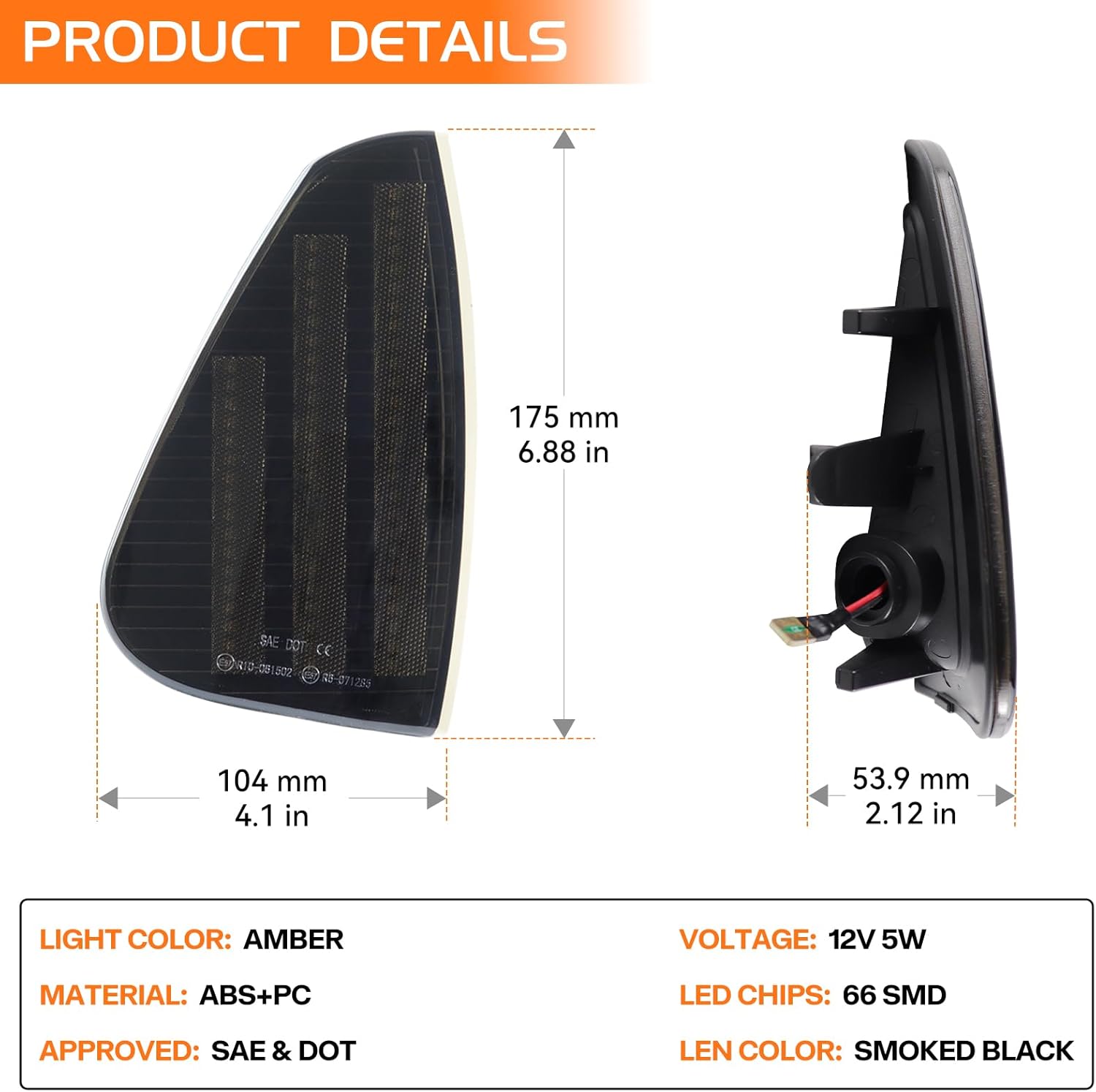 Amber Front Bumper Full LED Side Marker Lights Assembly for 2006-2010 Dodge Charger Daytona RT SE SRT8 SXT, Smoked Lens Driver Passenger Corner Signal Lamps