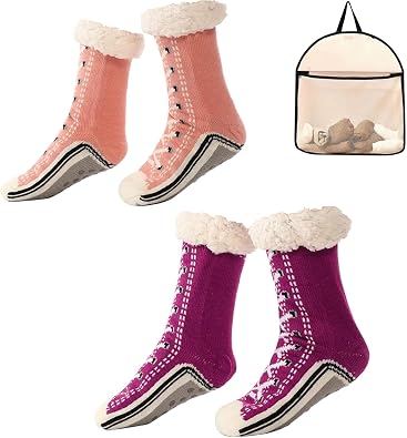 Ultra-Thick Cashmere Slipper Home Socks, Winter Warm Non Slip Cozy Fuzzy Slipper Socks with Silicone Grips