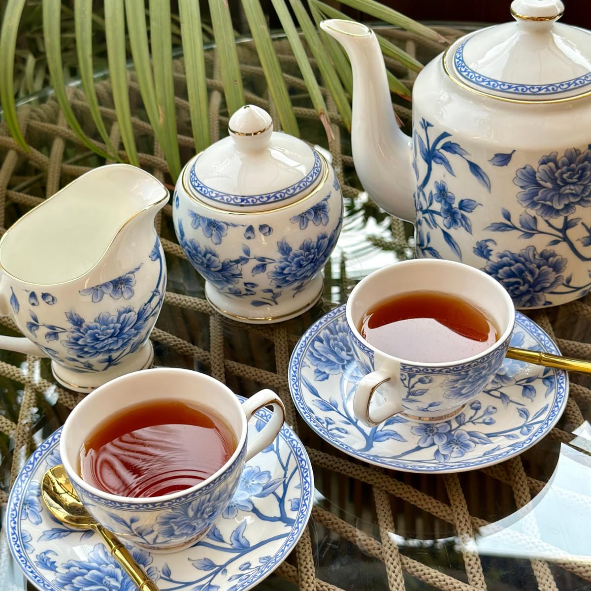 GOLDEN QUEEN'S Tea Service Set for Hosting - 15 Piecs (6 Cups, 6 ...