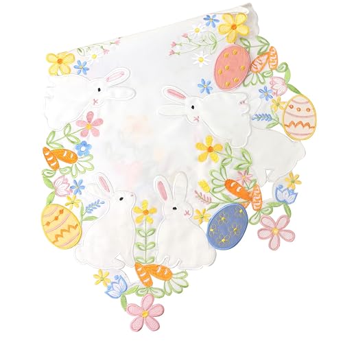 Easter Table Runner Embroidered Bunny Easter Eggs 36 inches Long