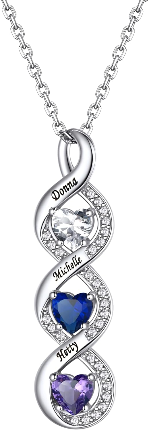 Bestyle Custom Birthstone Necklace Gifts for Wife Mom, Personalized 1/2/3/4 Birthstone Name Necklace, Anniversary Birthday Family Jewelry Gifts for Women