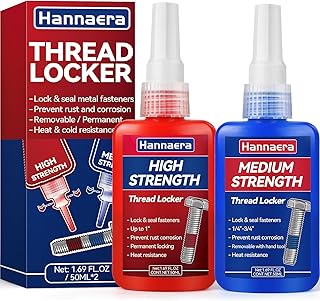Thread Lock Blue and Red, Threadlocker Removable & Permanent, Thread Locker for Nuts, Bolts, Fasteners and Metals, Against Losening and Leakage (Medium 50 ml *1 + High 50 ml *1)