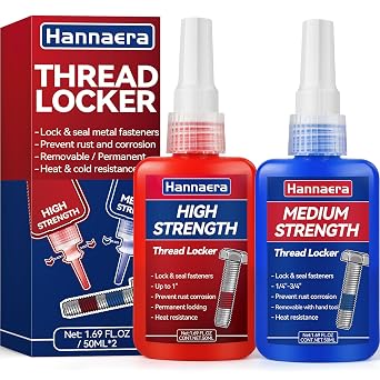 Thread Lock Blue and Red, Threadlocker Removable & Permanent, Thread Locker for Nuts, Bolts, Fasteners and Metals, Against Losening and Leakage Medium 50 ml *1 + High 50 ml *1