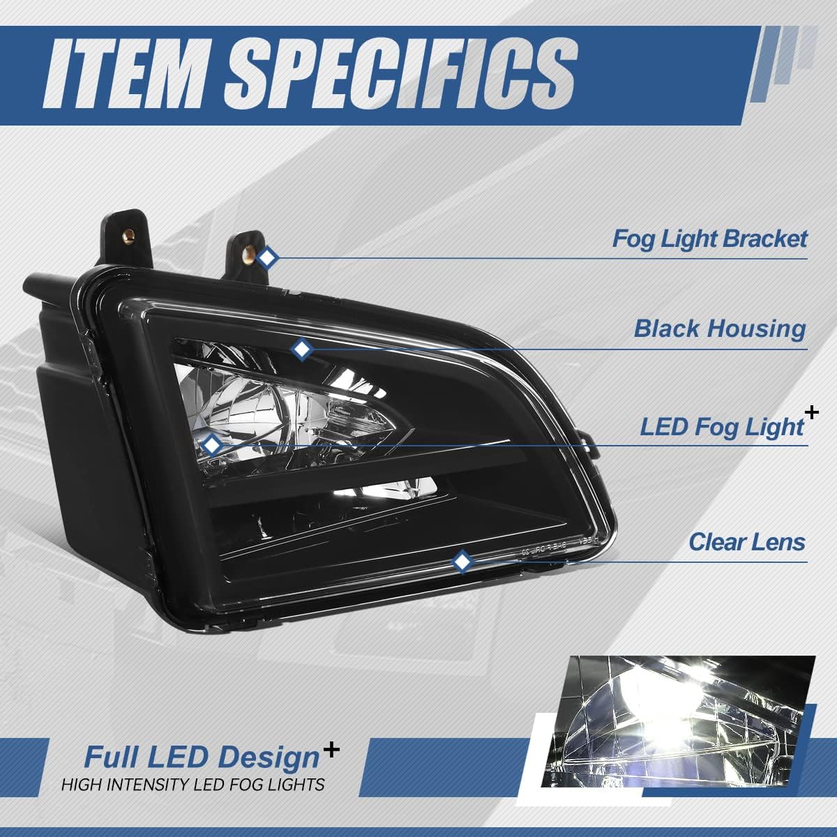 Auto Dynasty Full LED Fog lights Compatible with 2018-2024 Volvo VNL Big Rig Trucks, Front Bumper Driving Fog Light Lamps, Driver and Passenger Side, Black Housing