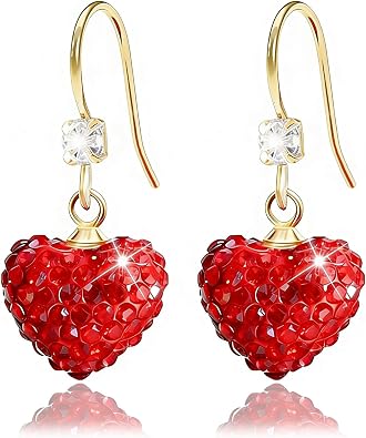 Heart Earrings with Sparkling Crystal Rhinestones in Red and Pink for Valentines Day Gift for Women Party Wedding Anniversary Birthday Hypoallergenic
