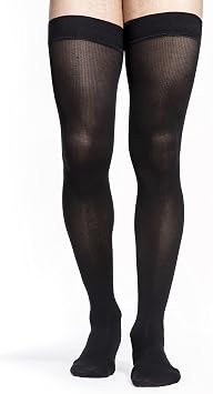 SIGVARIS Mens Style Microfiber 820 Closed Toe Thigh-Highs w/Grip Top 20-30mmHg - Black - Large Long