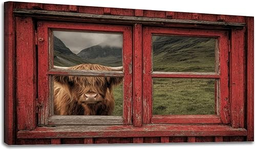 Miniatura 63 de 24"x 48" Fall Canvas Wall Art Highland Cow Rustic Vintage Forest Landscape Farmhouse Autumn Framed Pictures Painting Print Large Wall Art for Living