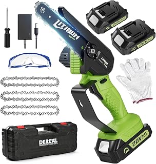 Mini Chainsaw 6 Inch Cordless, 2 Rechargeable Batteries Powered (All 40V Large Capacity) and Charger, 90 Cuts, 3 Chains Electric Chainsaw Handheld for Tree Branches, Wood Cutting, Household Garden