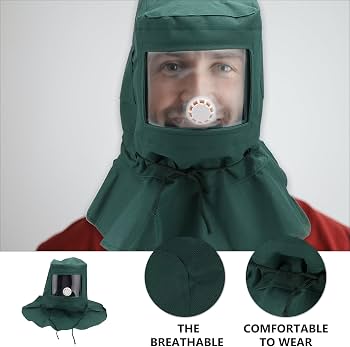 Capuche De Sablage Anti-Poussière Verte - Masque Protection Sablage, Meulage, Peinture Bois, Tissu Oxford Respirant