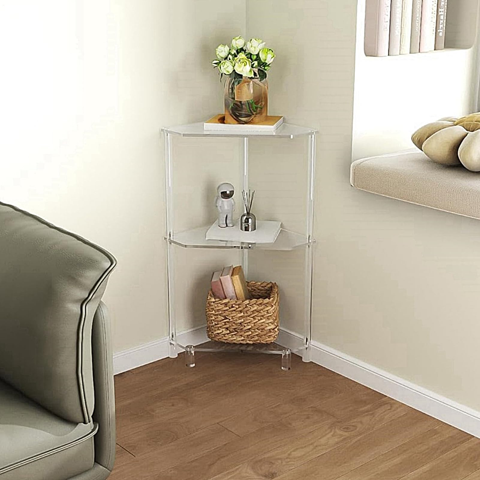 Generisch Acrylic Table, Shower Shelf, 3-Tier Triangle Design Optimizes | Vertical Organization, Resilient Fabrication Ensures Effortless Cleaning, Bath Organizer for Chic Interior Settings