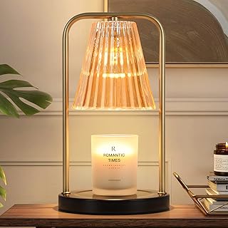 Candle Warmer Lamp for Jar Candles, Dimmable Candle Melter with Amber Glass Shade, Vintage Electric Candle Heater Top-Down Melting Heat Adjustable, Retro Fragrance Candle Wax Warmer, 2 Bulbs Included