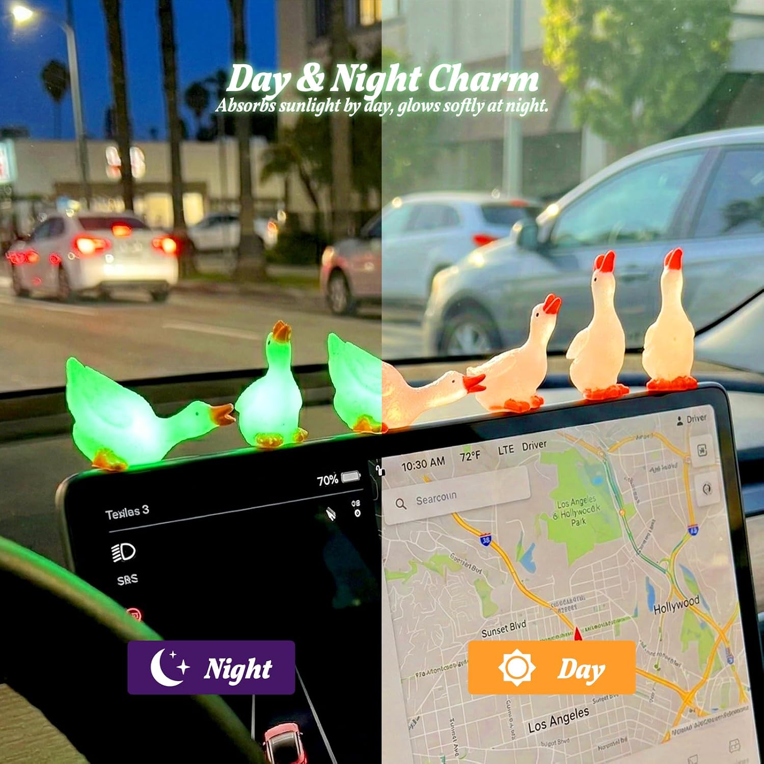 6 Pcs Luminous Silly Goose Car Dashboard Decorations –Glowing Cute Car Decorations for Interior & Rear View Mirror, Mini Resin Goose Ornaments for Home Office & Car Accessories for Women Men