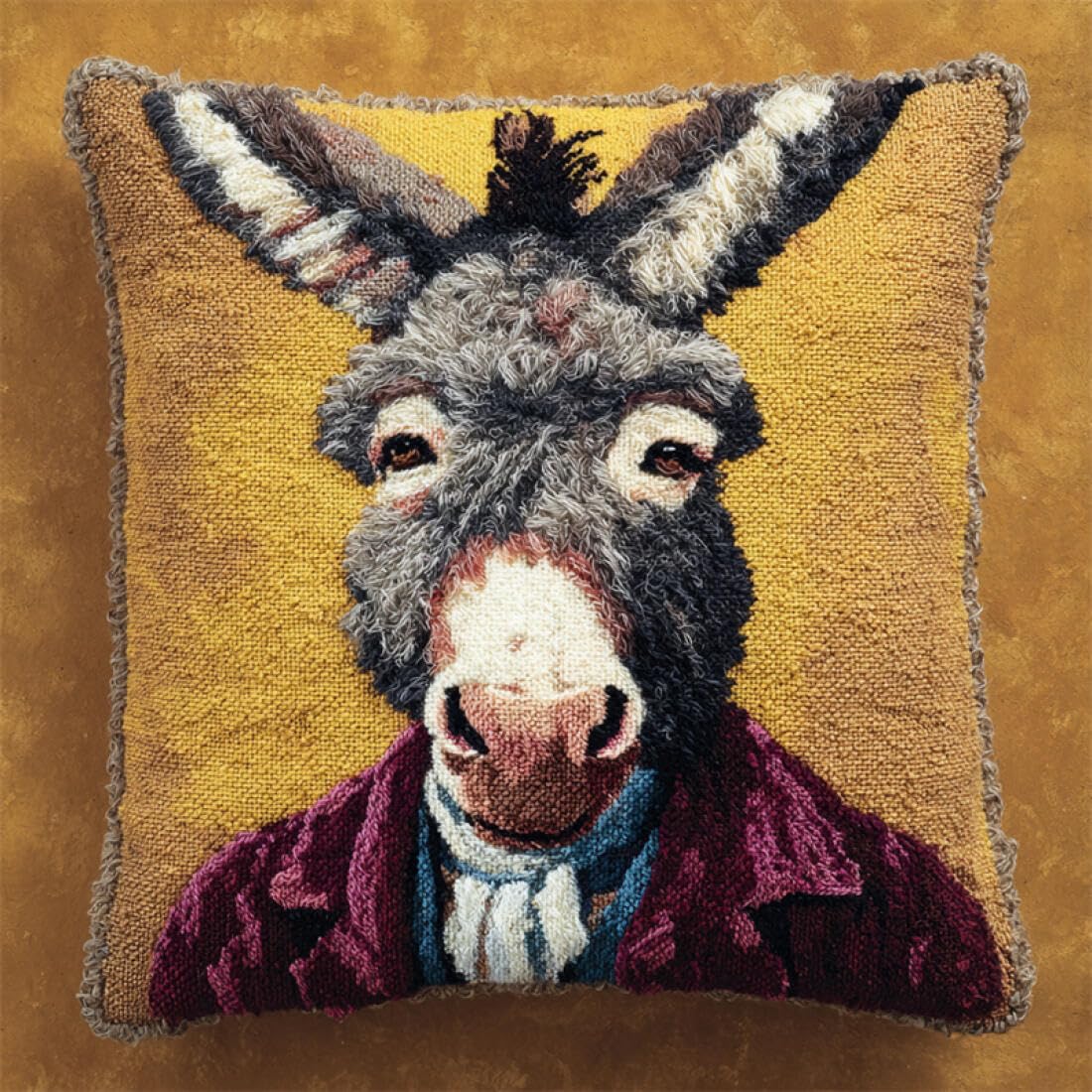 Kitquiver Animal Latch Hook Pillow Kit Fantasy Donkey DIY Latch Hook Kits Pattern Printed Throw Pillow Case Cushion Cover for Adults and Beginners 17x17In