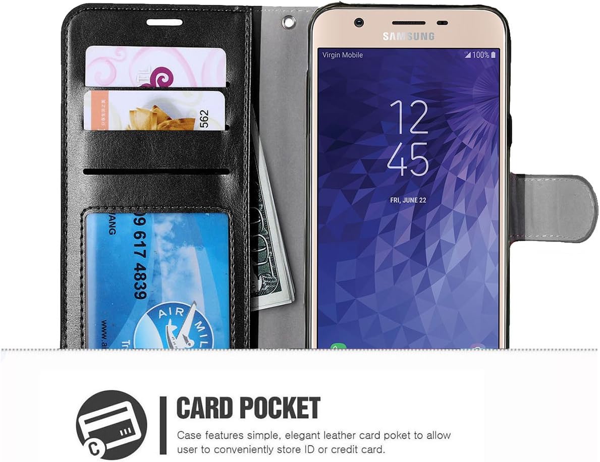 ERAGLOW Galaxy J7 2018 Case/J7 V 2nd case/J7 Refine/J7 Star/J7 Aero/J7 Crown/J7 Top/J7 Aura/J7 Eon Case, Luxury PU Leather Wallet Flip Protective Case Cover for Samsung Galaxy J737 (Black)