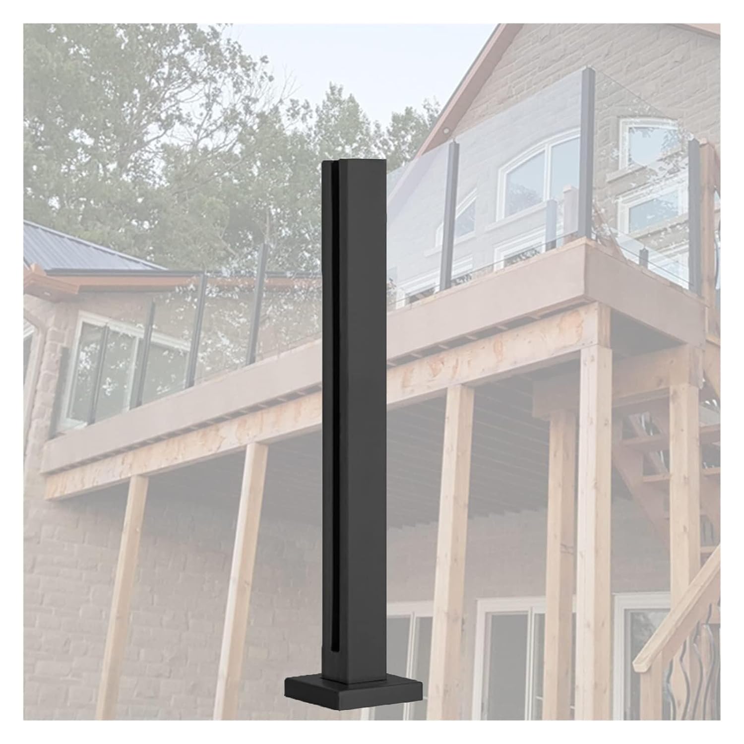 304 Stainless Steel Glass Balustrade Post Clamp, Square Deck Patio Fence Pillar, Black Panel Support for Loft, Balcony, Pool, Easy Installation, 60-120cm Tall