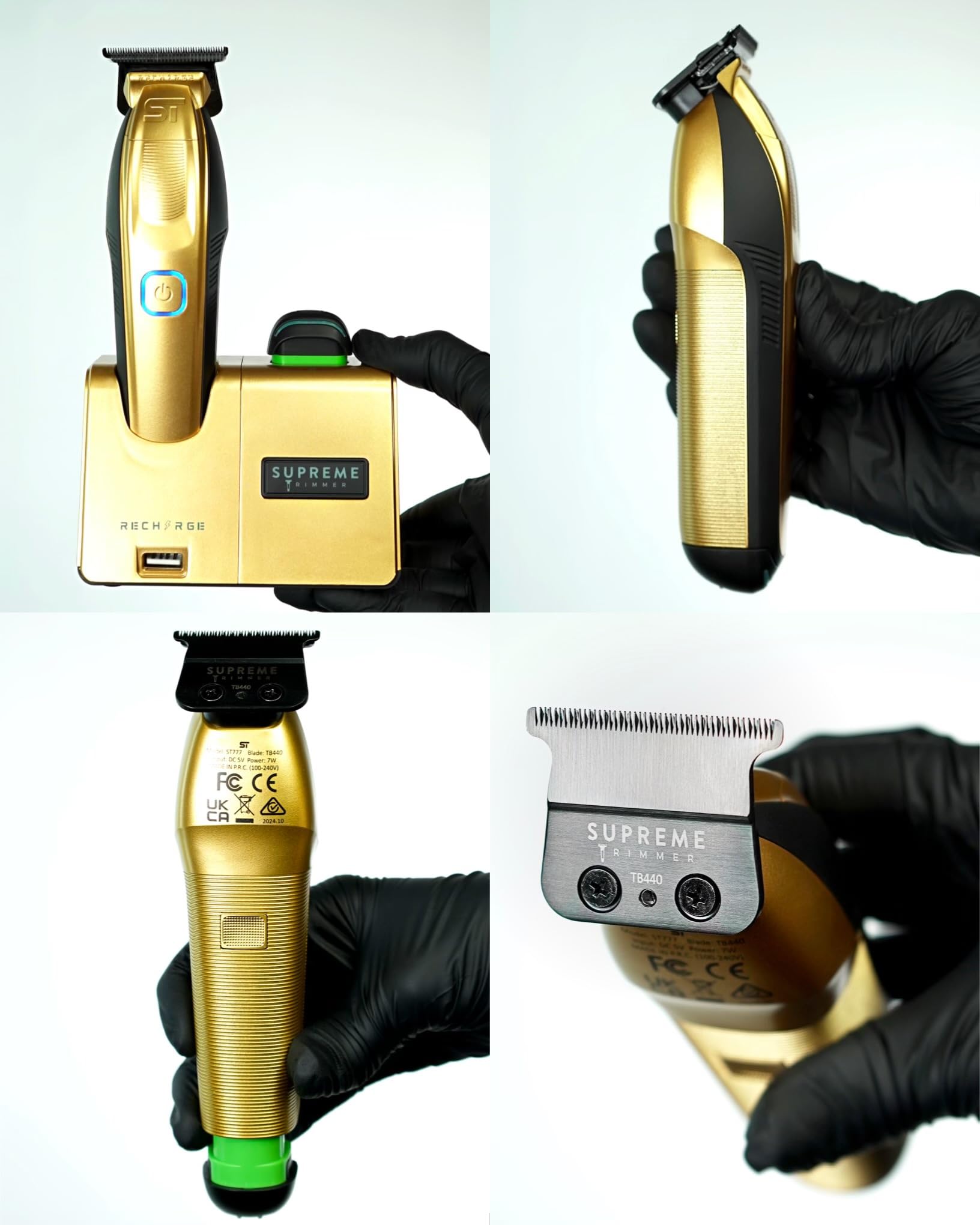 Supreme Trimmer Recharge ST777 – Professional Barber Trimmer with 2 Removable Batteries | 8000 RPM Motor, Smart Charging Dock, USB-C Fast Charge (Gold)