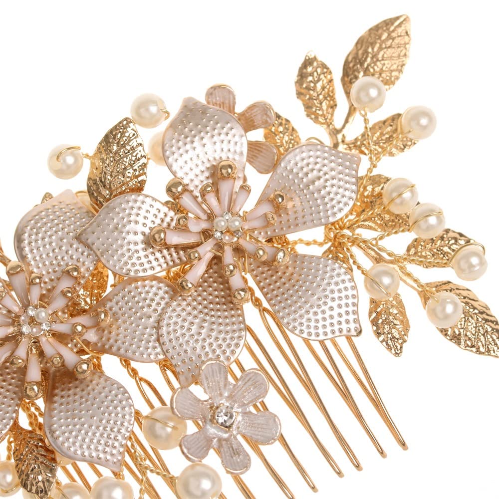 Handmade Crystal Rhinestone Pearl Flower Hair Comb Bridal Headdress Accessories Bridesmaid Wedding Jewelry