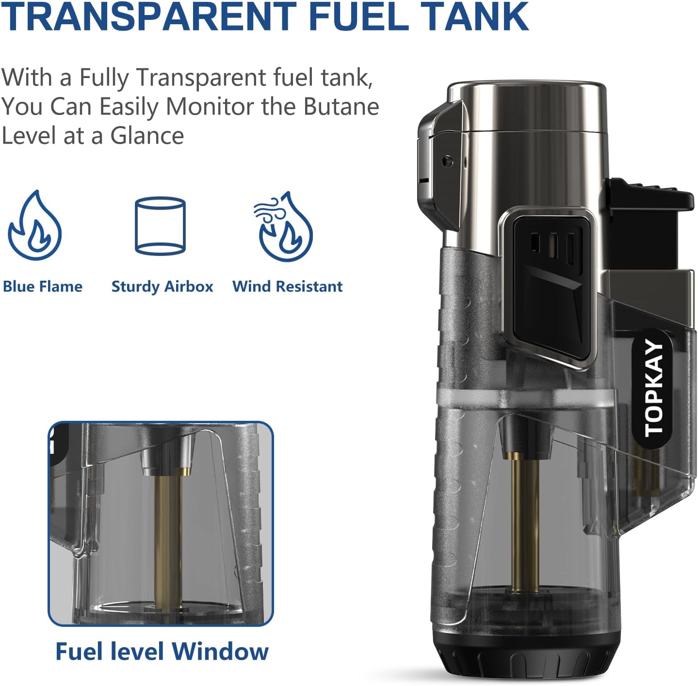 TOPKAY Cigar Lighters Triple Jet Flame Torch Lighters, Windproof Butane Refillable Torch Lighters with a Gift Box, 2 Packs (Butane Not Included)