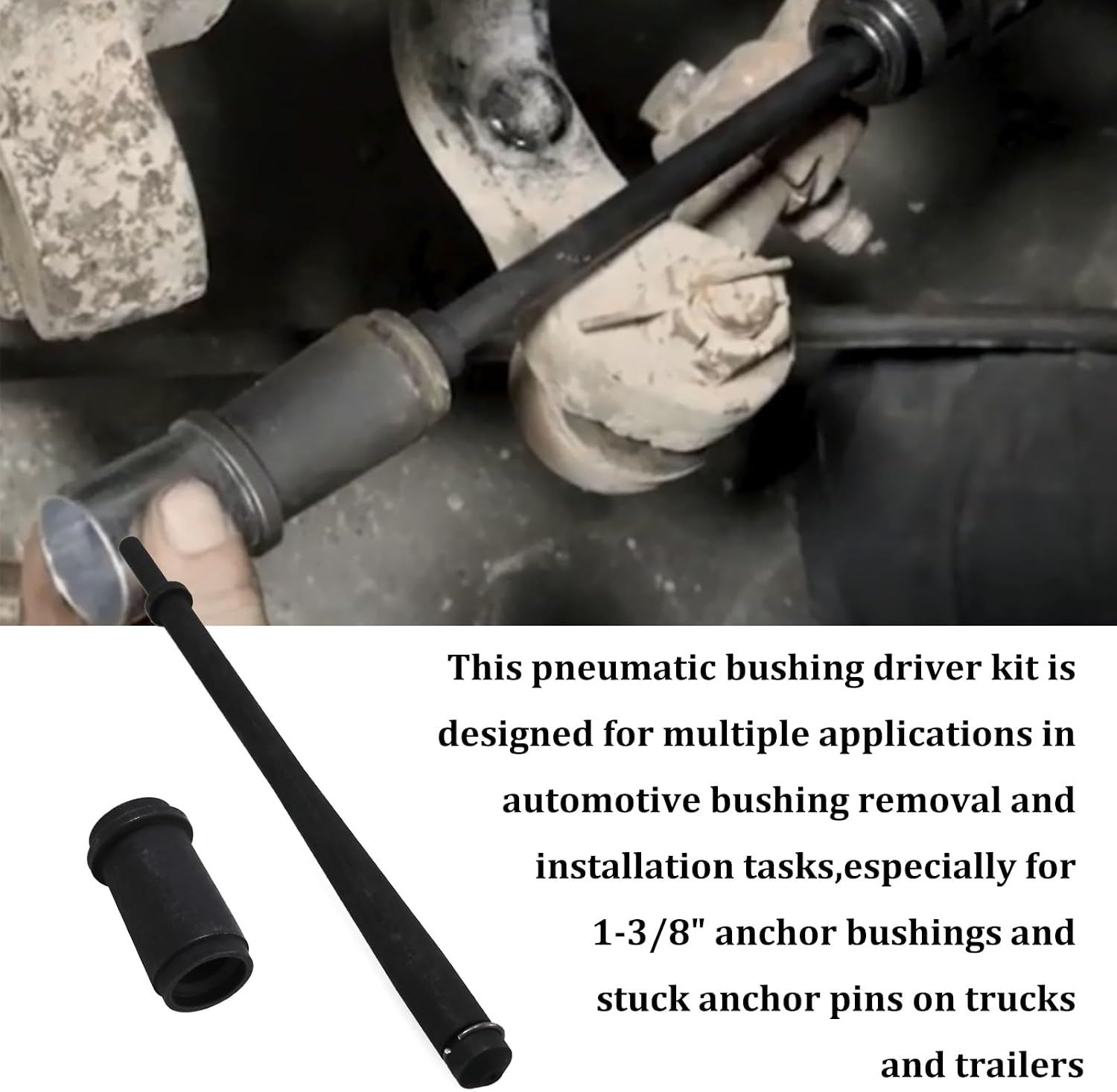 RULLINE 29090 Heavy-Duty Truck Anchor Pin Bushing Removing Replacement Tool Kit Compatible with 1-3/8 Anchor bushings 11-1/2" Long Drive