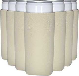 TahoeBay Slim Can Cooler Sleeves in Bulk, Blank, 12-Pack, Champagne Beige