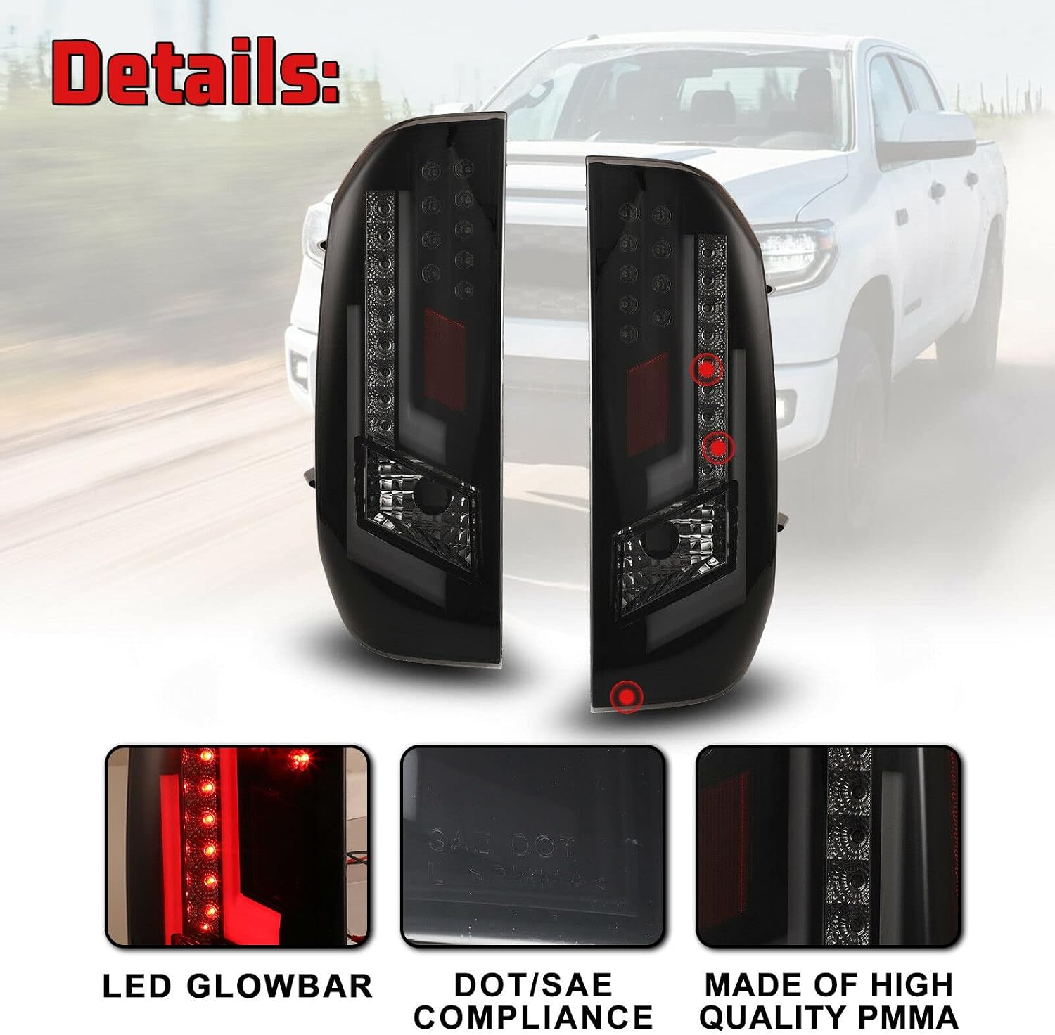 ROXX LED Tail lights Fit for Toyota Tundra 2014 2015 2016 2017 2018 2019 2020 2021 3D DRL Rear Taillights, LH & RH Tundra,Tail Lamp Multi-Function Backup Reverse Brake Light Smoked Lens