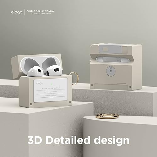 Miniatura 4 de elago Funda de disquete compatible con AirPods de 3ª generación, compatible con AirPods 3, mosquetón incluido, resistente a los golpes, protección