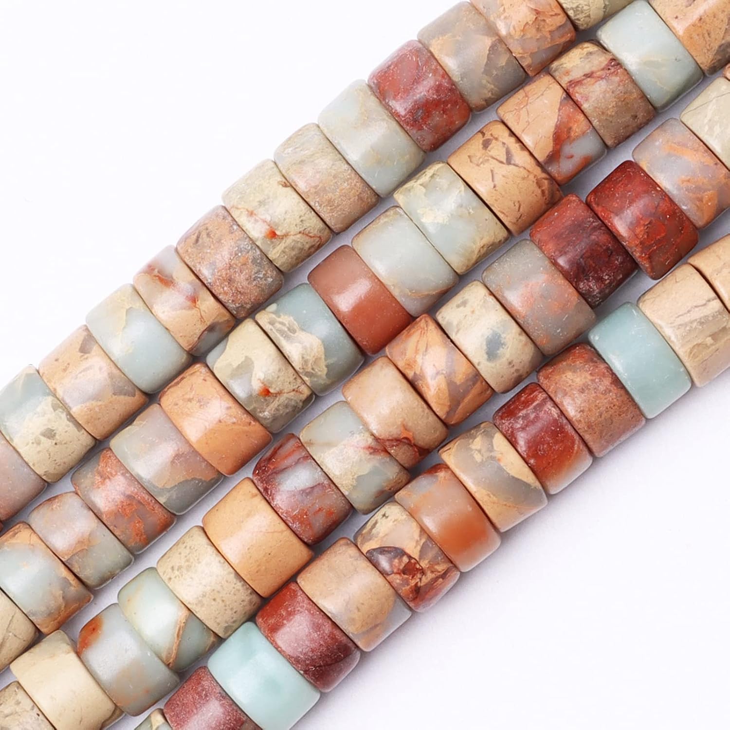 Natural Stone Heishi Beads for Necklace Making, 4 mm x 6 mm Small Flat Round Stone Loose Heishi Disc Gemstone Beads for Jewelry Making Craft Bracelet Earrings Necklace - Bumble...